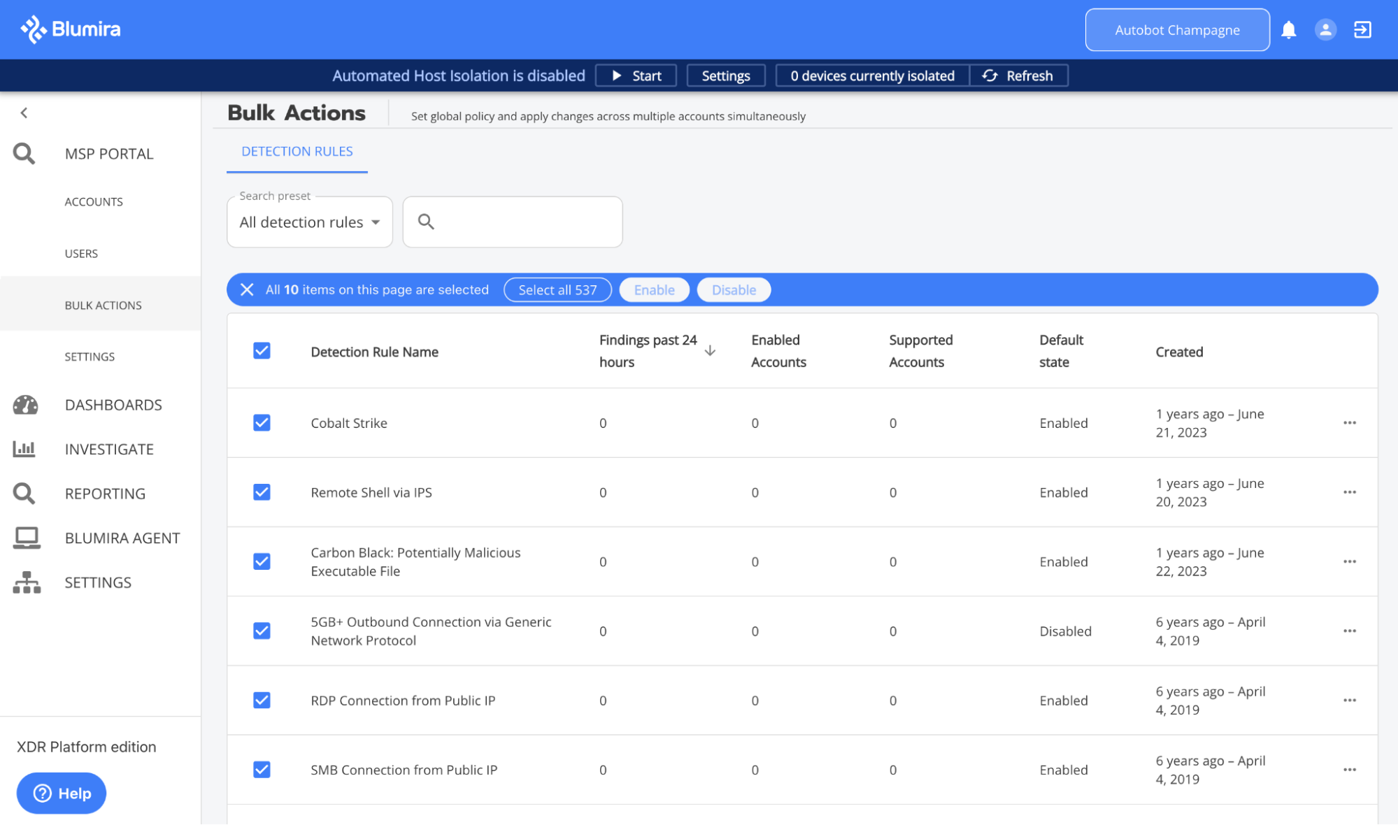 Picture 4 - Bulk Management - Detections Selected